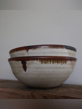 Handcrafted Rustic Ceramic Bowl in Cream and Brown - signed “Anderson”
